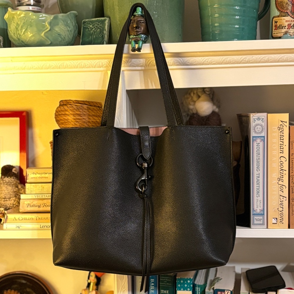 Rebecca Minkoff Megan Leather Tote in Black / Black-Shellac Hardware
